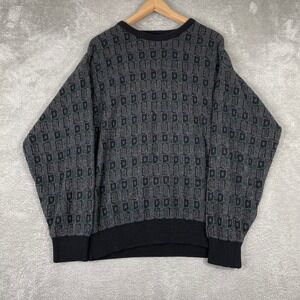Jantzen Sweater Mens Medium Black Geometric Textured Knit Vintage 90s